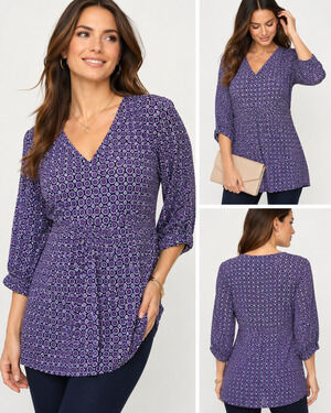 Banana Republic 100% Silk Purple Medallion Print Tunic Blouse Women's Large Boho